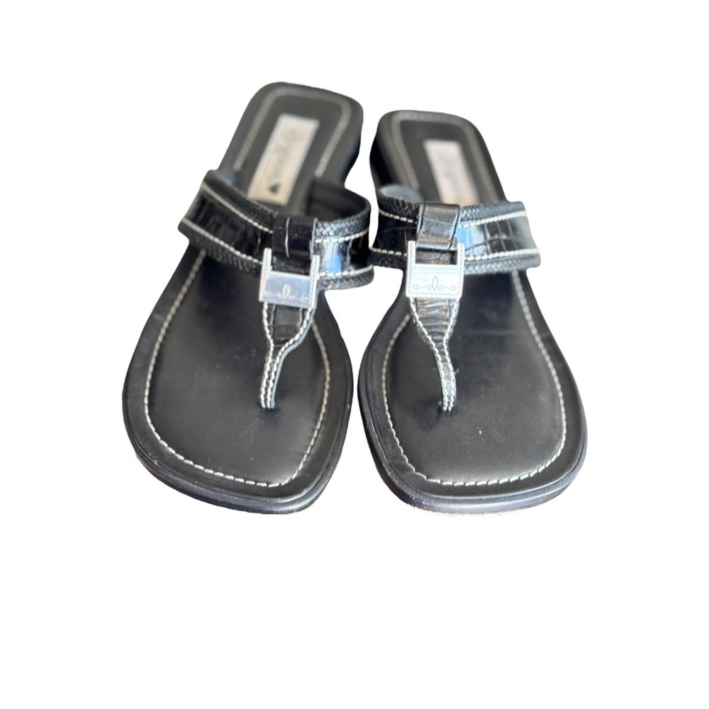 Brighton Amigo Flat Thongs Sandals Sz 7.5M • Black Leather Cascade Collection‎